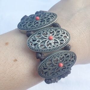 Pewter/Coral Adjustable Bracelet